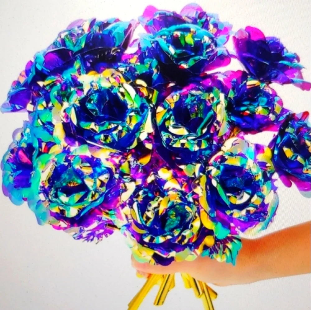 Rainbow Iridescent Rose with Golden Stem 🌹Single Rose 🌹Golden Rose 🌹 - Picture 8 of 8